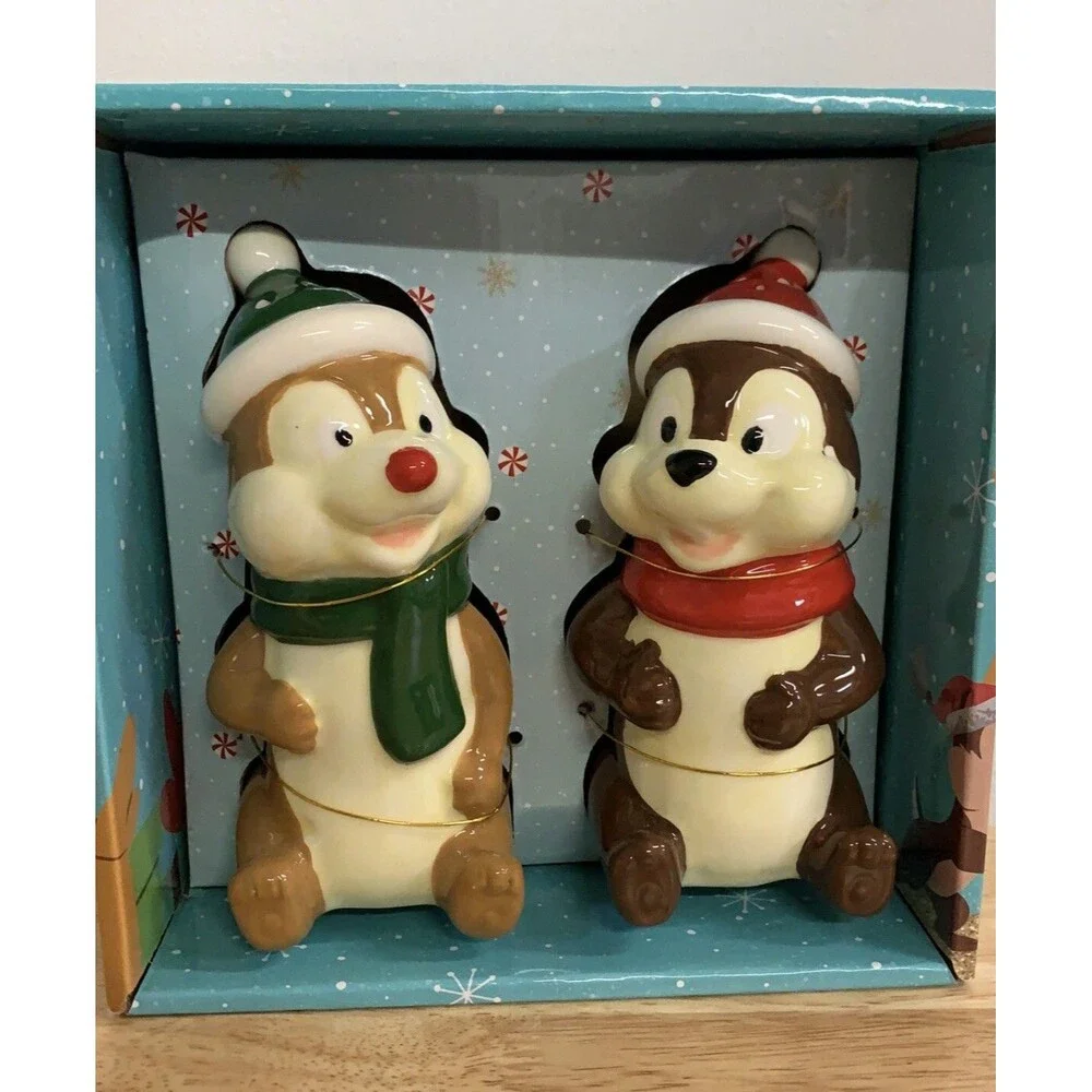 Disney Chip & Dale Chipmunk Salt & Pepper Shakers Ceramic Christmas 2022